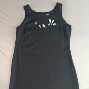 VTG Simply Soft Kiko Dress Womens Med 100% Linen Black Knee Length Petal Cutout